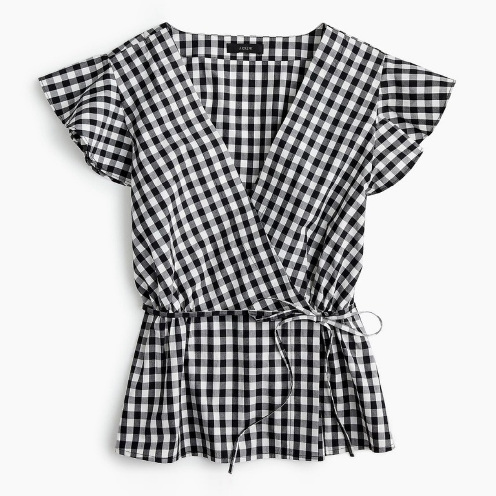 J. Crew Flutter sleeve wrap top in gingham